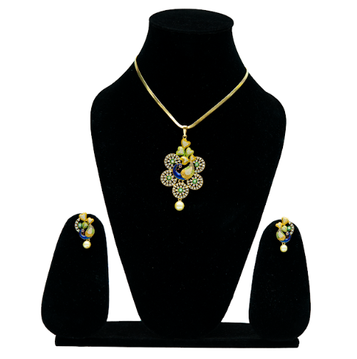 Peacock Design Pendant Necklace with Matching Earrings